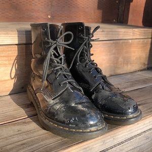 Patent black dr martens boots